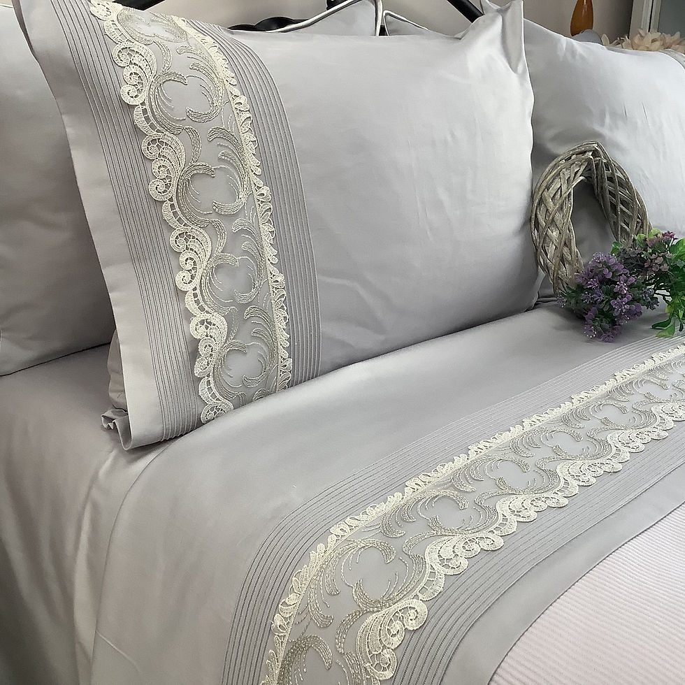 Küçük resim: Gri Parlak Dantelli Pike Takımı -6 parça