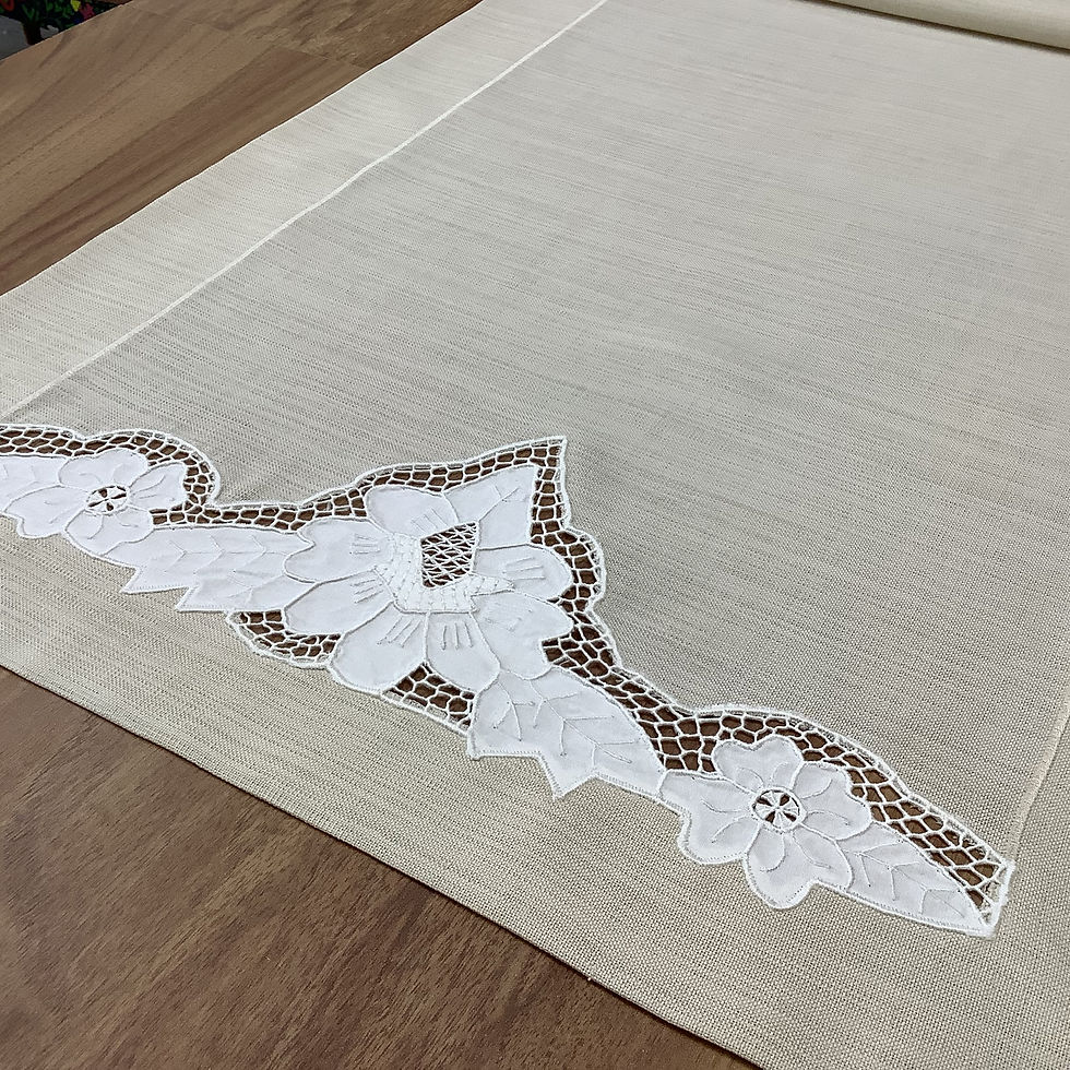 Beyaz iş li Runner -Bej Zemin - 50*150 cm
