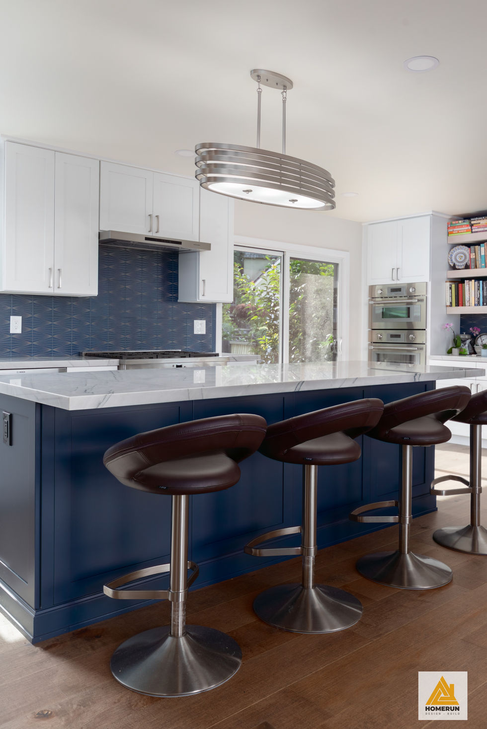 Kitchen Remodel Navy Blue and White Shaker cabinets