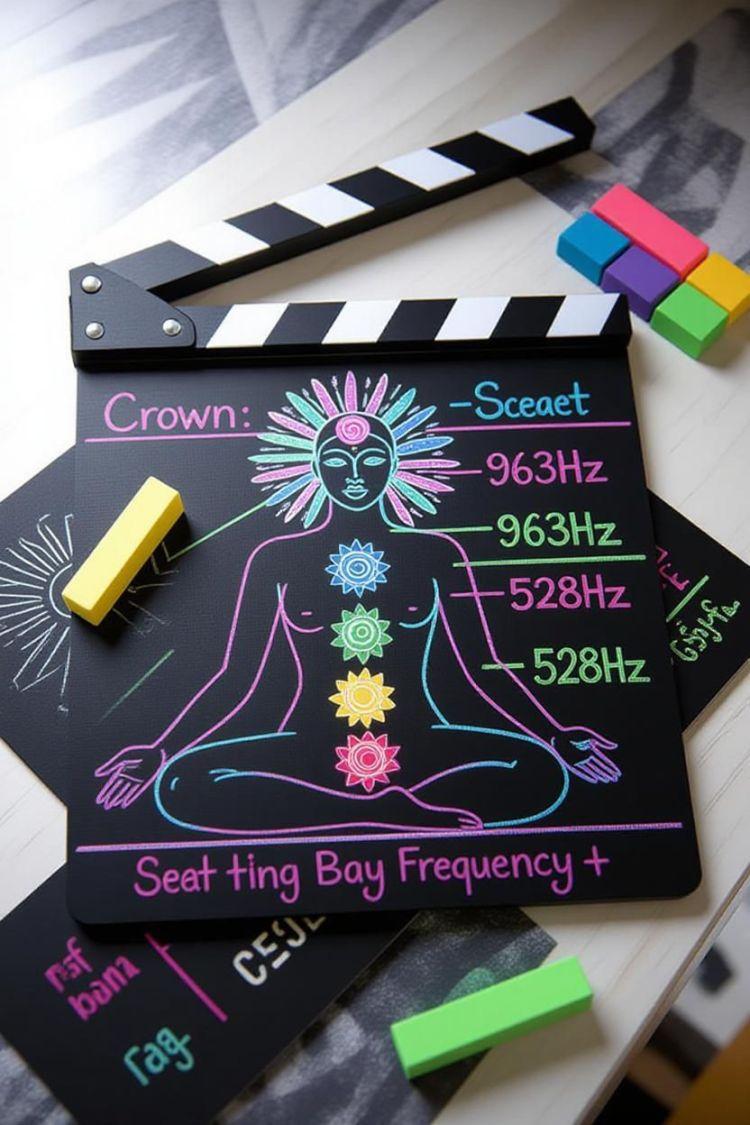 Close-up view of a film clapperboard on a wooden table