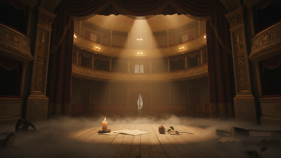 Close-up view of a vintage theatre stage with spotlight