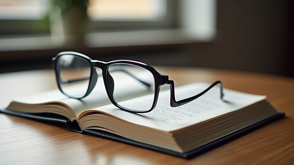 Close-up view of a legal book and glasses on a wooden table