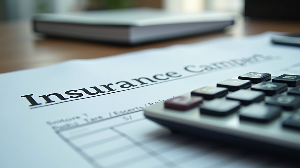 Close-up of a calculator and insurance documents on a desk