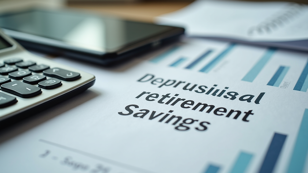 Close-up view of a retirement savings calculator and financial documents