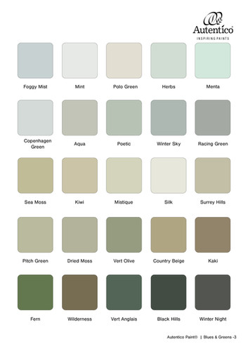 Hand-painted colour chart: No.3 The Blues and Greens | Autentico Paint UK