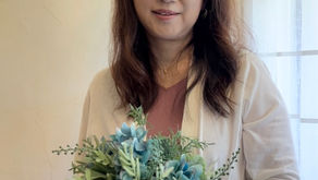 MASAKOフラワーデザインスクール、NFD公認校です。趣味で楽しむフラワーレッスン、アーティフィシャルフラワー初級コースを受講なさいました、ちえさんの作品「紫陽花の花束」をご紹介いたします。