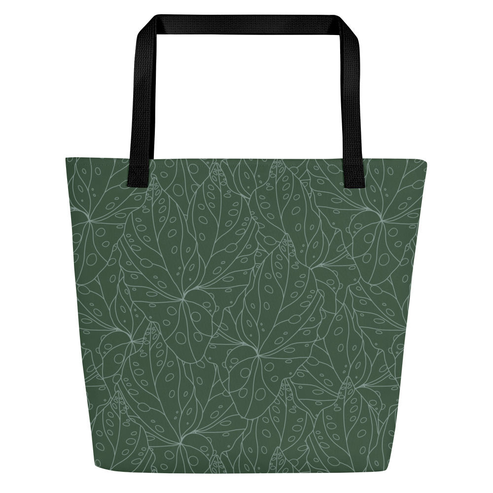 Large Scale Palm Leaves on Dark Green Reusable Bag