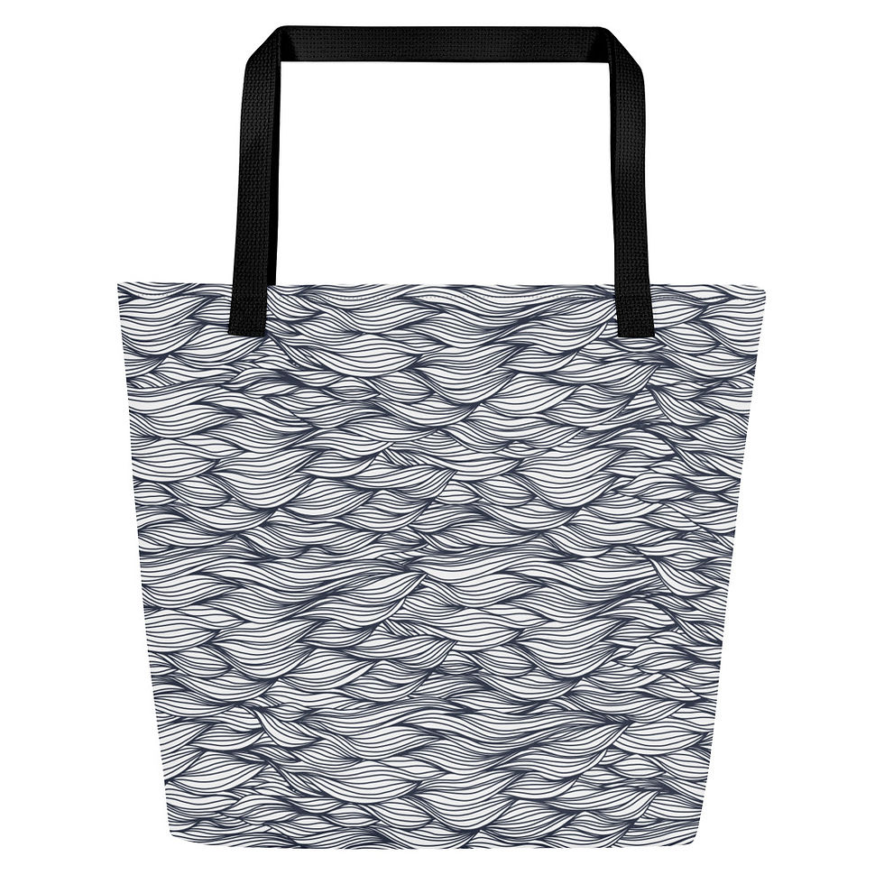 Thumbnail: Fine-Lined Light Blue Ocean Waves All-Over Print Large Tote Bag
