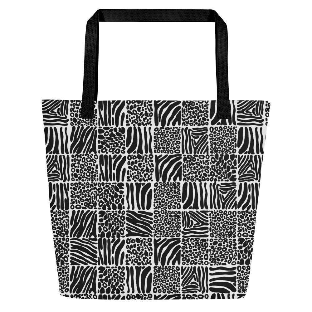 Zebra And Leopard Animal Checkered Delight All-Over Print Large Tote Bag