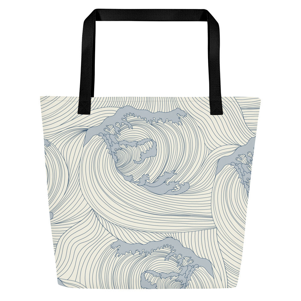 Meditative Large Blue Rolling Calm Ocean Waves All-Over Print Large Tote Bag