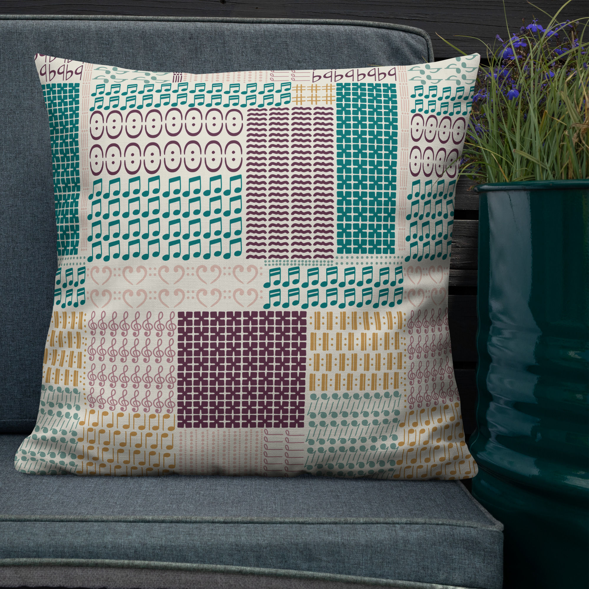 Geometrical Musical Notes House Party Premium Pillow