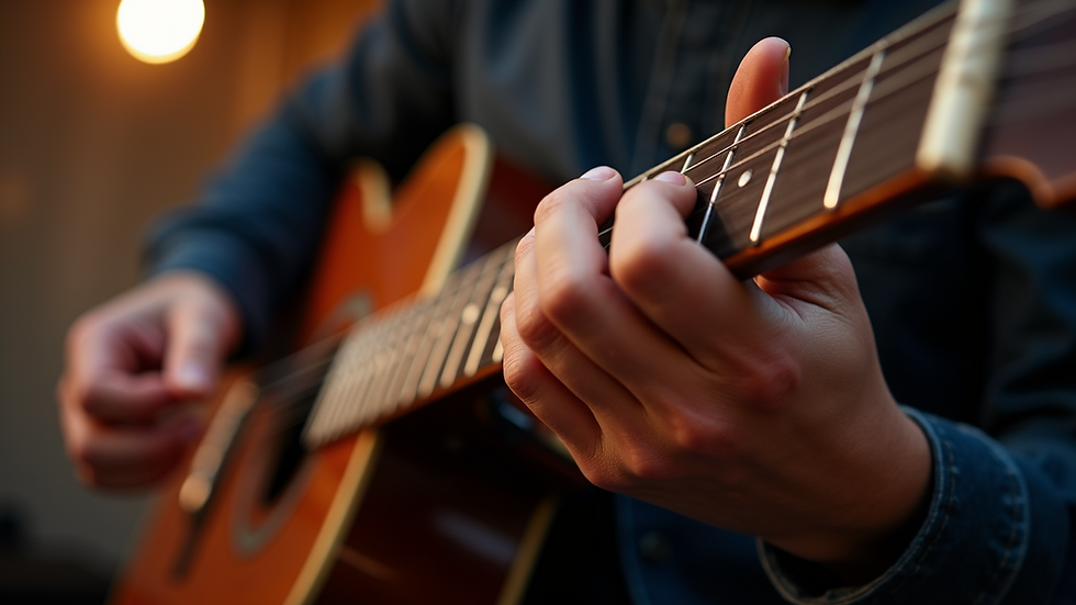Close-up view of a musician playing guitar