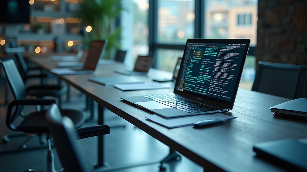 High angle view of a modern workspace with AI technology integration