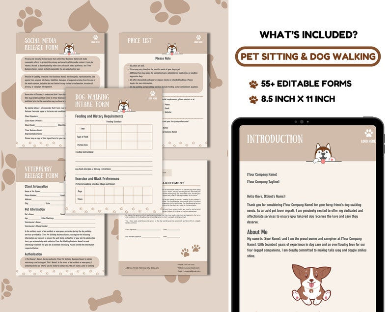 Thumbnail: Pet Sitting and Dog Walking Business Forms Bundle Brown