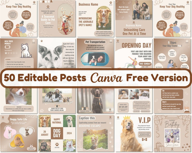 Thumbnail: Dog Boarding Business 100 Instagram Posts + Stories Brown