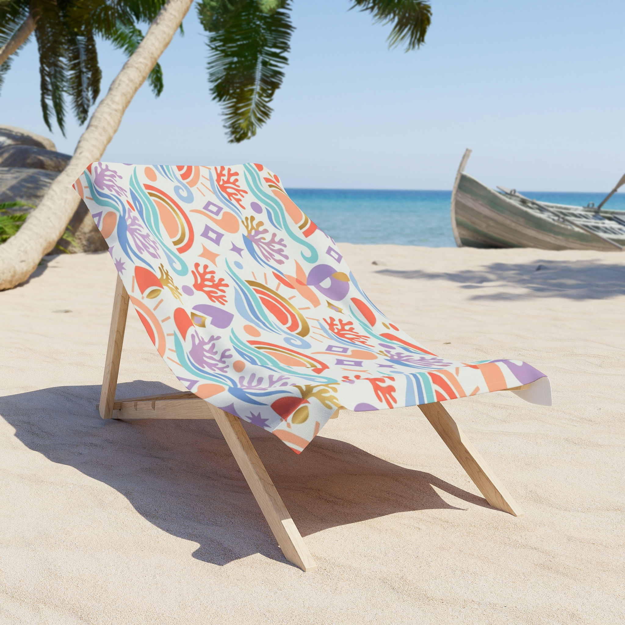 Pastel Ocean Waves Beach Towel – Coral & Rainbow Sea Pattern