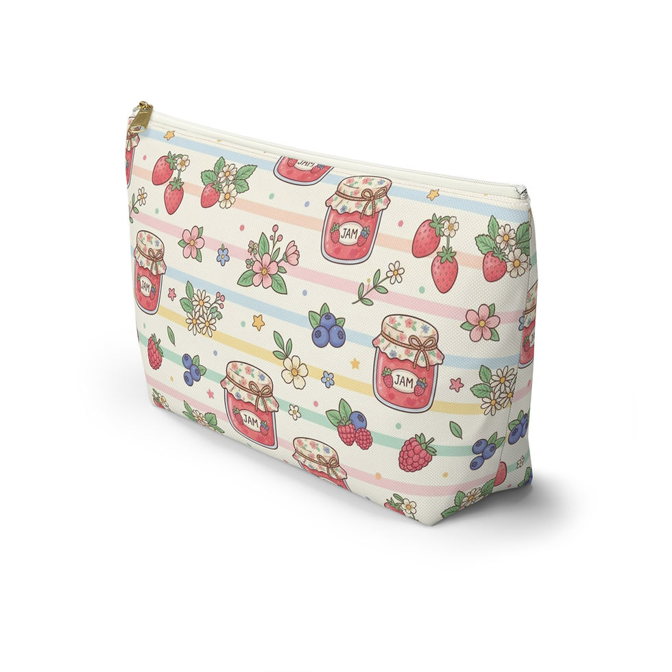 Hình thu nhỏ: Strawberry Jam Pattern Accessory Pouch | Floral Fruit Cosmetic Bag