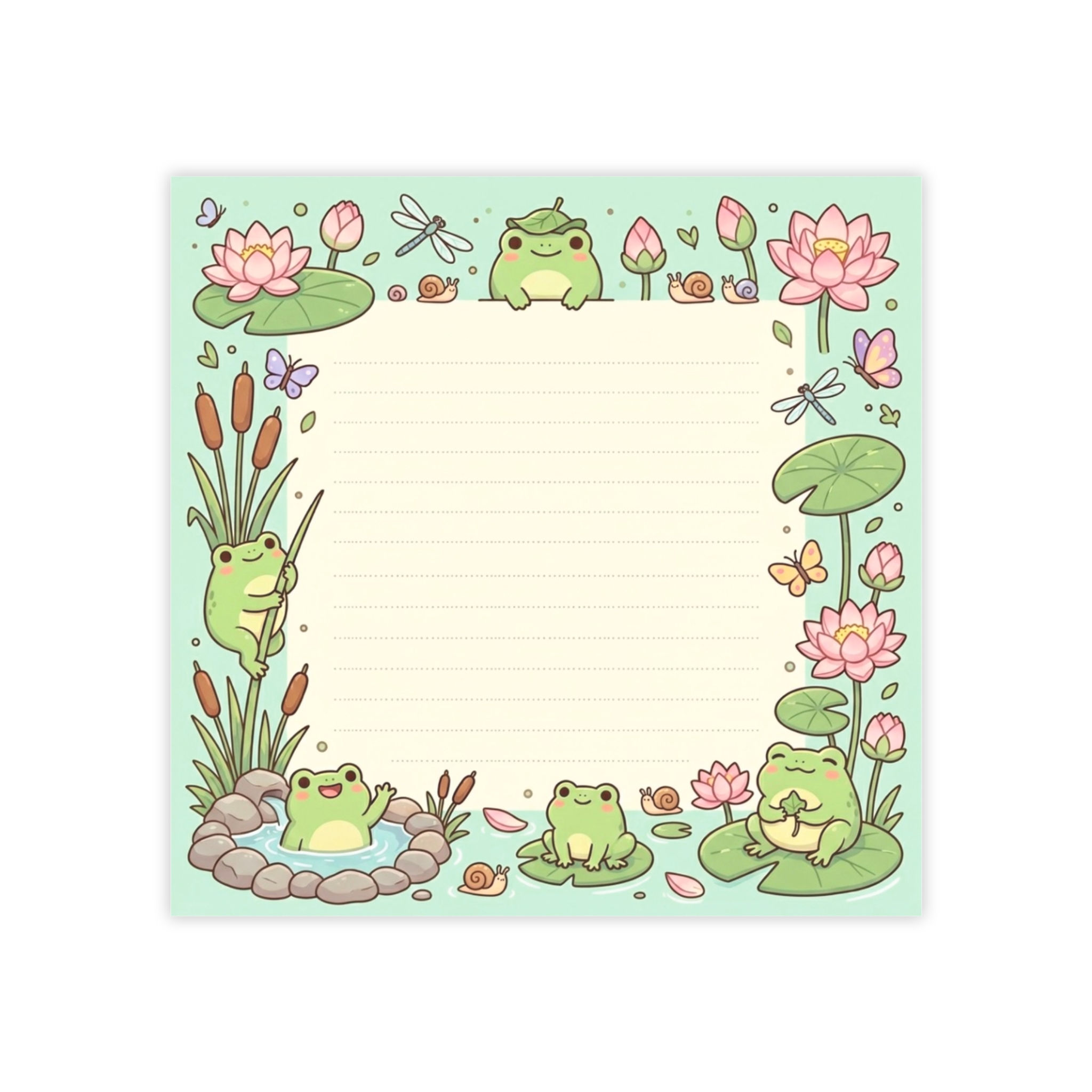 Frog Pond Lined Note Pads — Cute Kawaii Post-it Style Sticky Notes