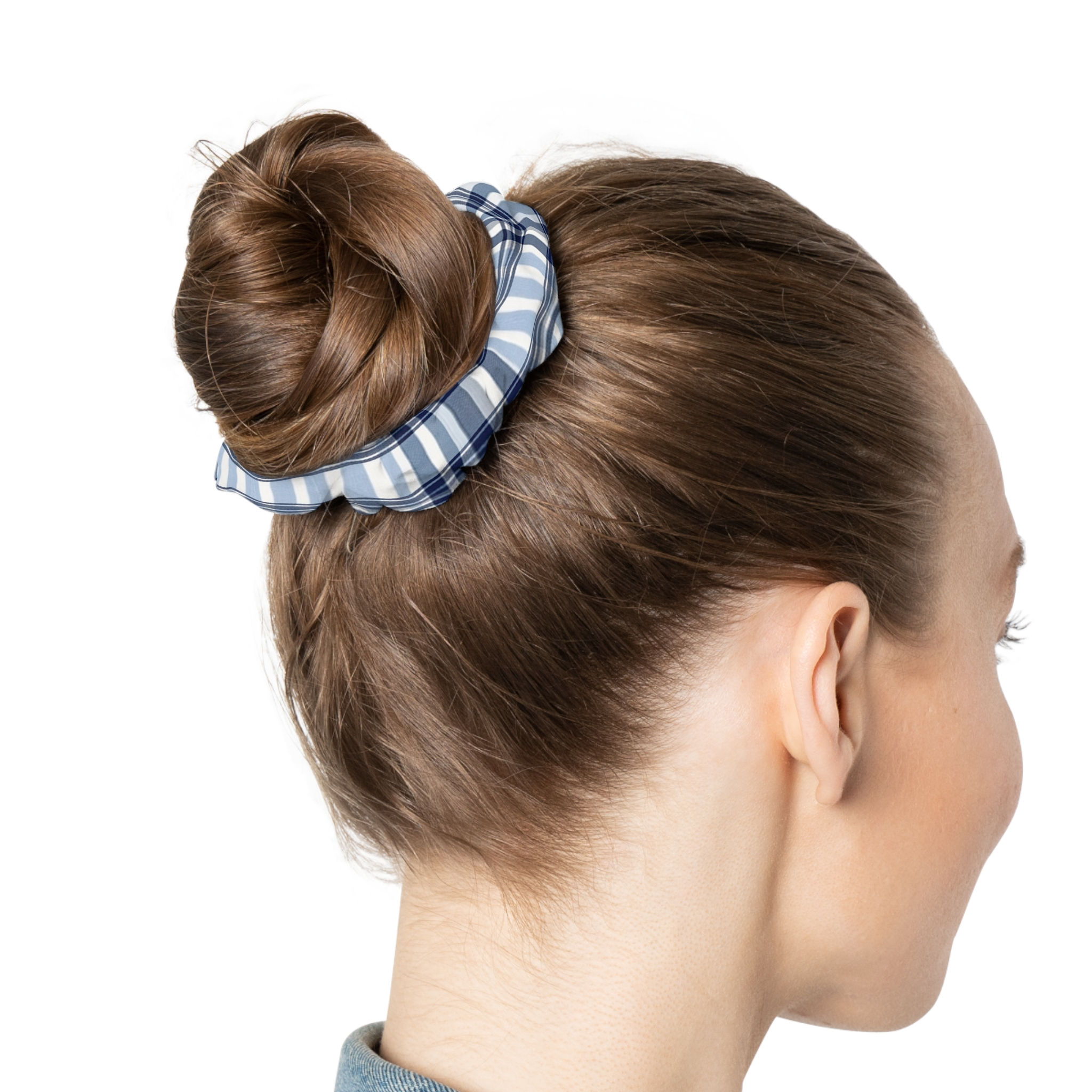 Blue Plaid Scrunchie — Soft Vintage-Inspired Hair Accessory