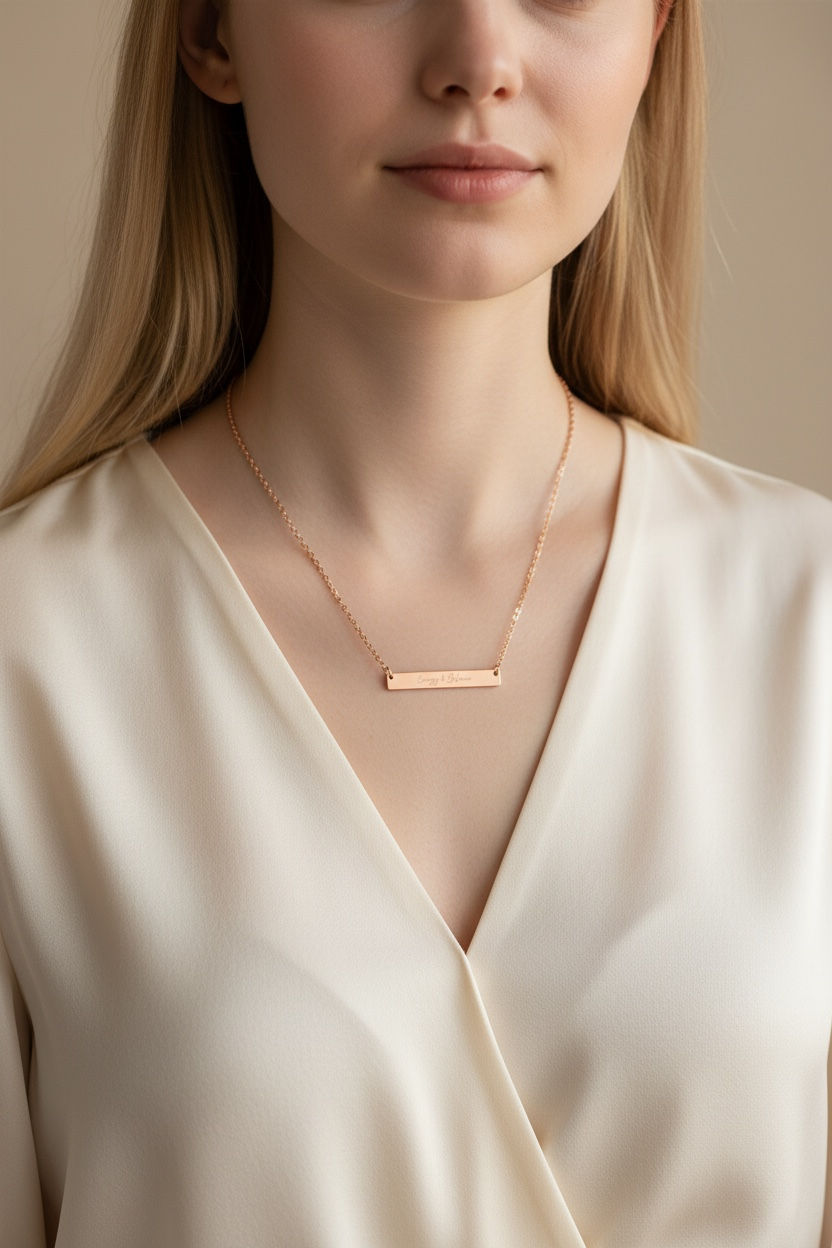 Thumbnail: Engravable Horizontal Bar Necklace — Personalized Name & Message Pendant