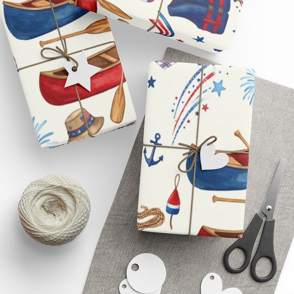 Hình thu nhỏ: Patriotic Canoe Adventure Wrapping Paper Roll — Fireworks Gift Wrap