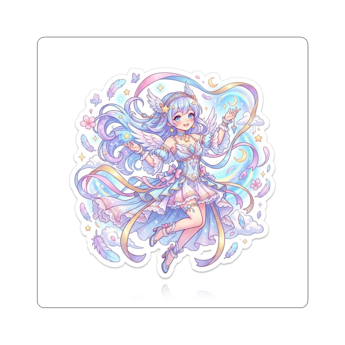 Magical Pastel Anime Girl Kiss-Cut Sticker — Cute Winged Fairy Laptop Decal