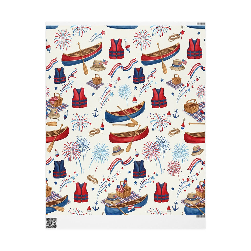 Hình thu nhỏ: Patriotic Canoe Adventure Wrapping Paper Roll — Fireworks Gift Wrap