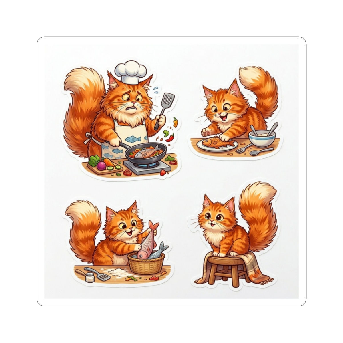 Red Fox Kitchen Cats — Kiss-Cut Sticker Sheet