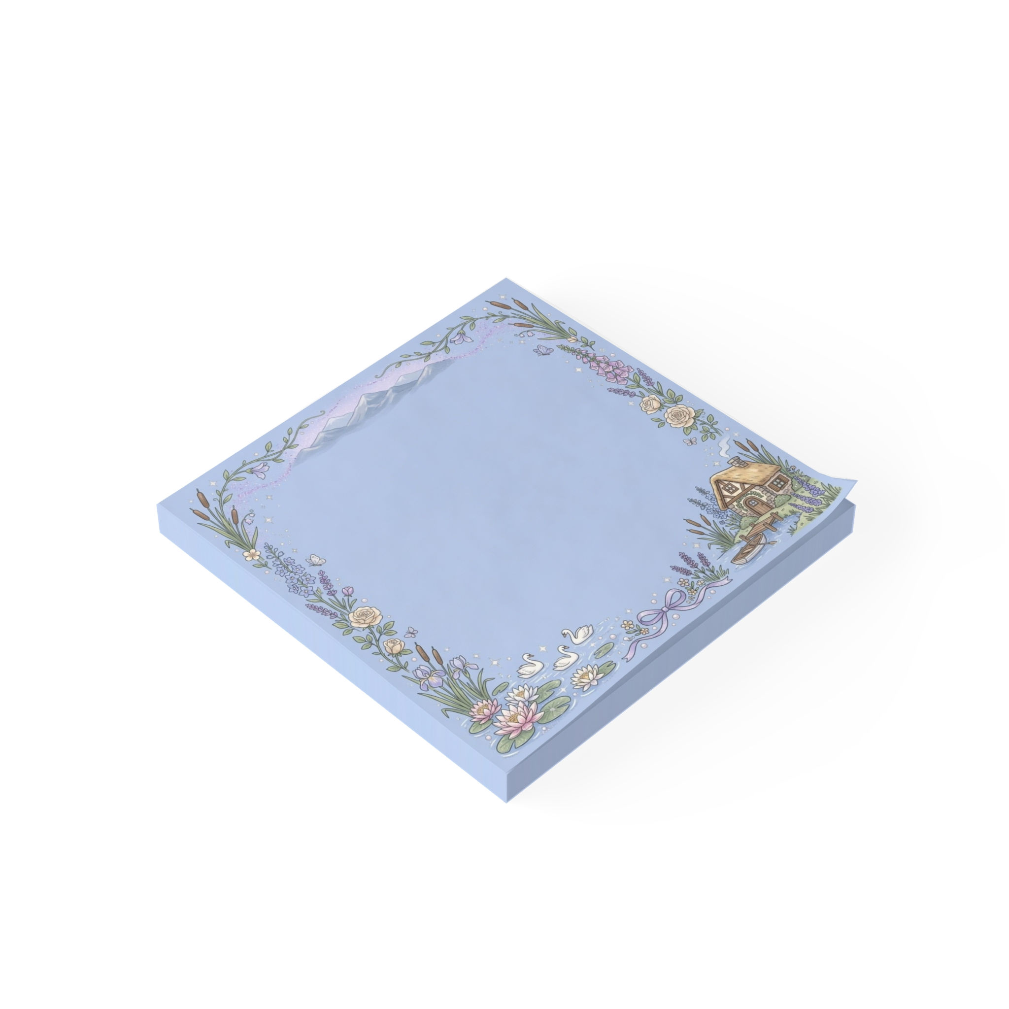3x3 Lakeside Cottage Floral Border Post-it Note Pads | Blue Sticky Notes