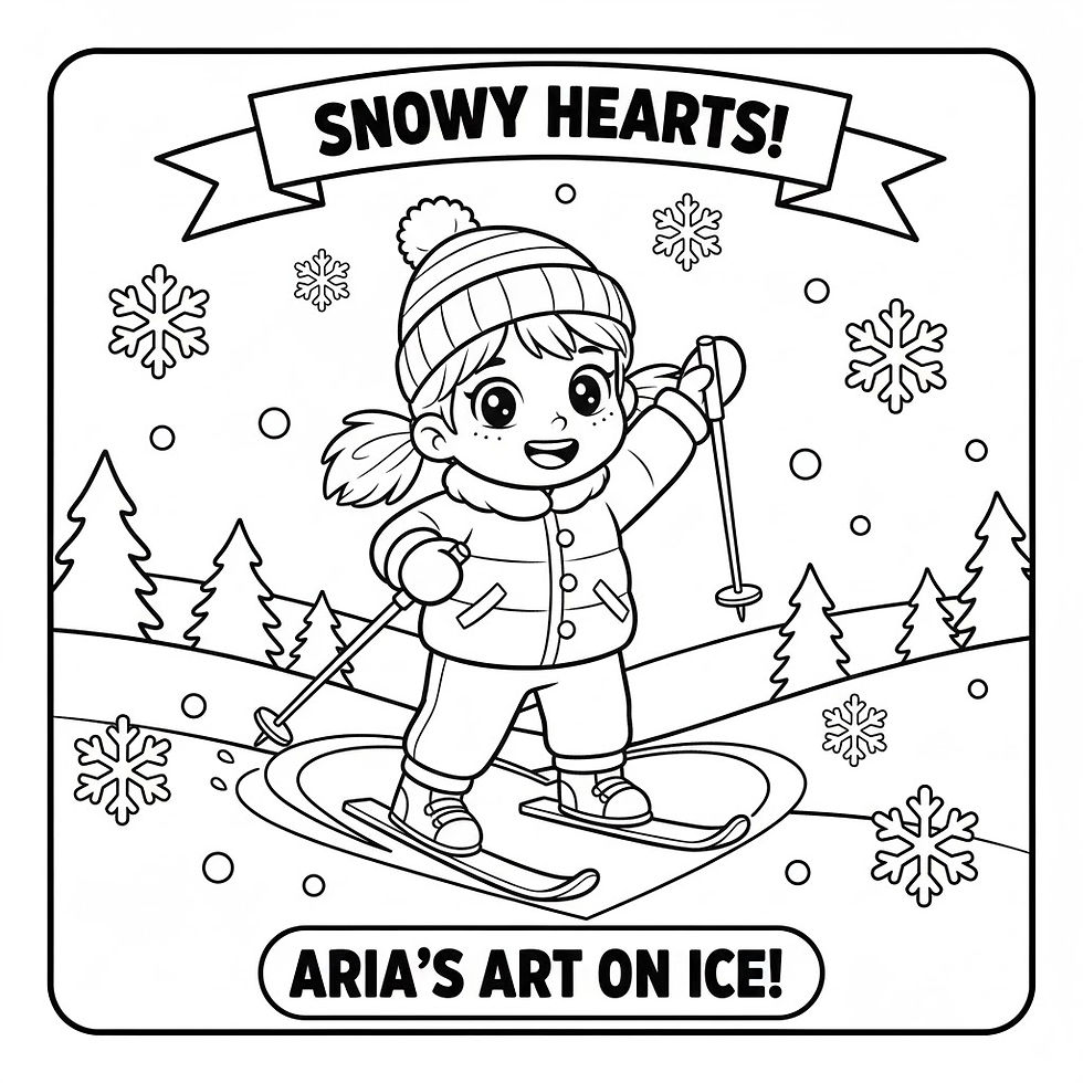Thumbnail: Snowy Hearts! Aria's art on ice! Girl skiing on a heart-shaped ice rink.