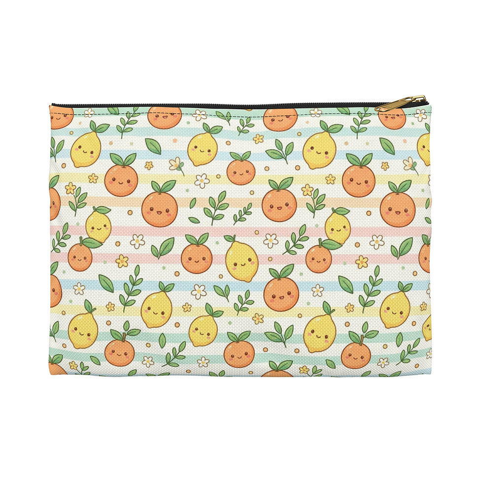 Thumbnail: Kawaii Citrus Pattern Accessory Pouch | Orange Lemon Fruit Print