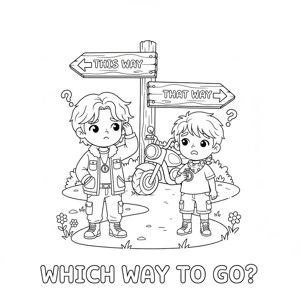 Hình thu nhỏ: Two confused children at a fork in the road 