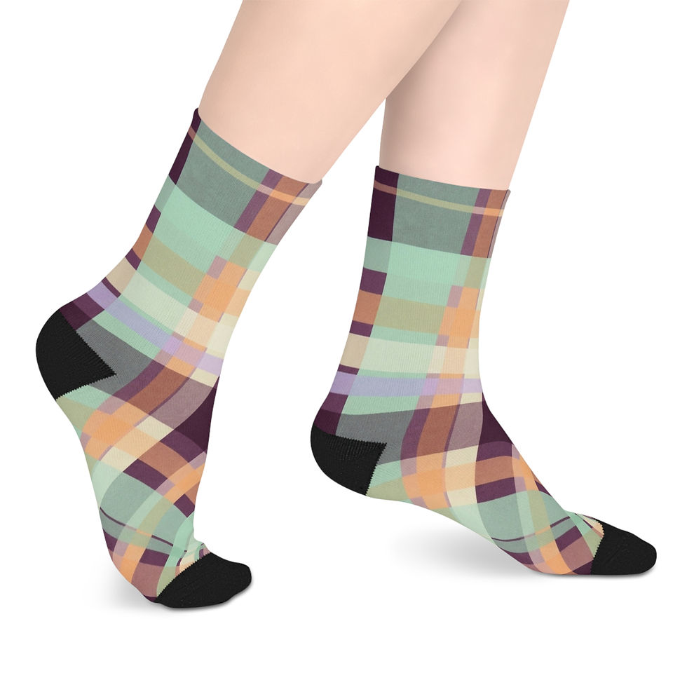Thumbnail: Pastel Plaid Mid-Length Socks — Cozy Casual Crew Socks for Everyday Wear