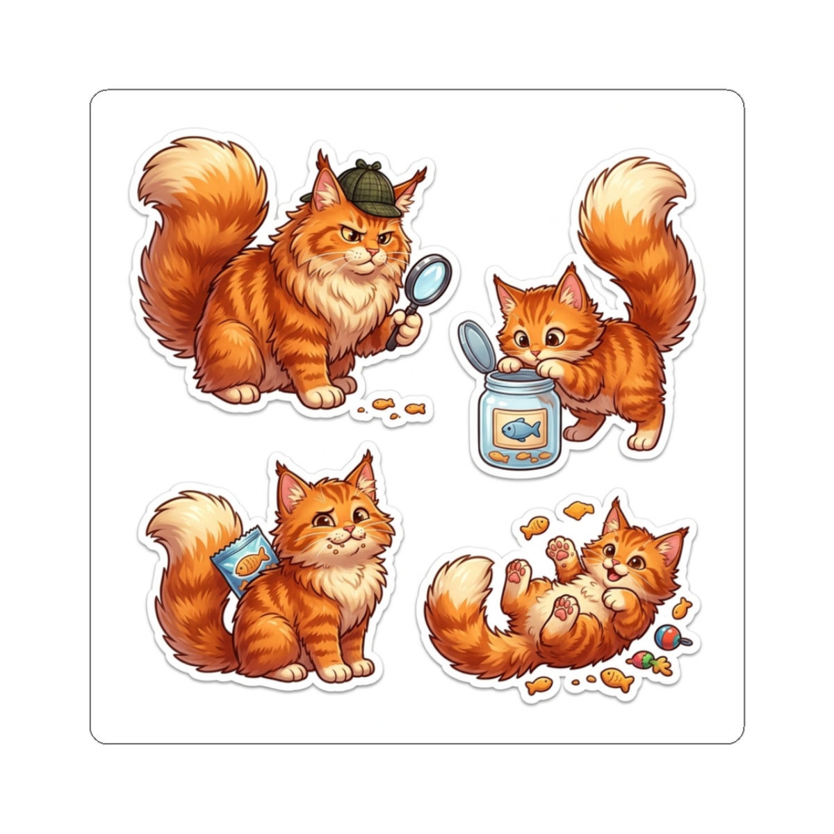 Playful Ginger Cat Kiss-Cut Sticker Sheet — Cute Kitten Laptop Decals