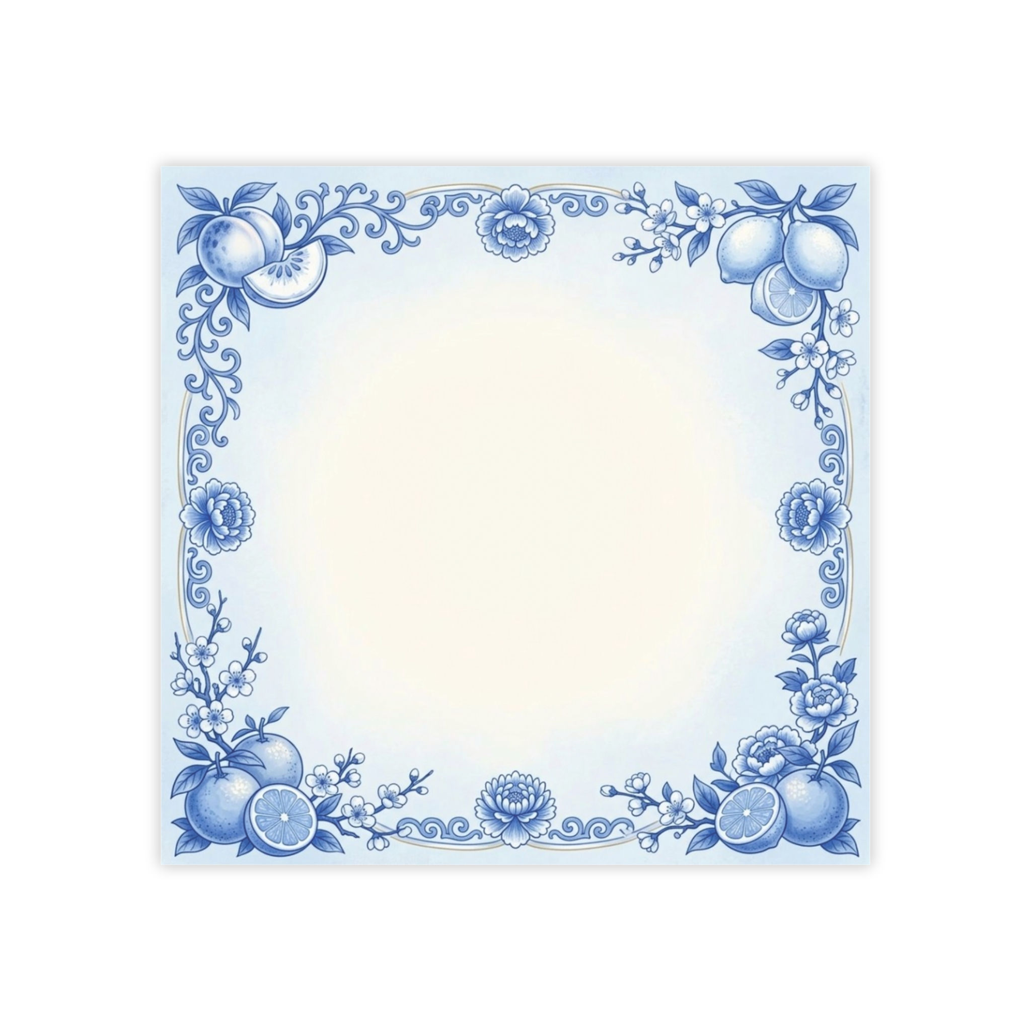 Blue Floral Citrus Post-it Note Pads – Vintage Ornate Border Sticky Notes