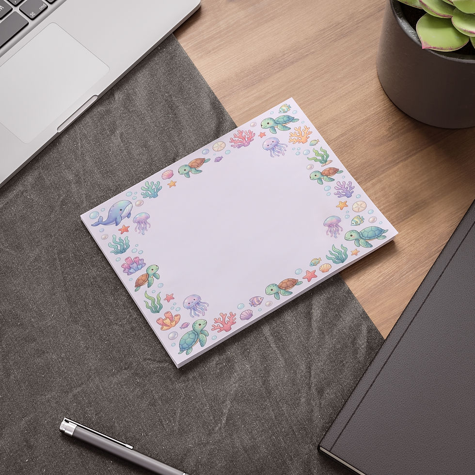 Thumbnail: Ocean Friends Post-it Note Pad — Cute Sea Turtle & Jellyfish Sticky Notes 8''x 6