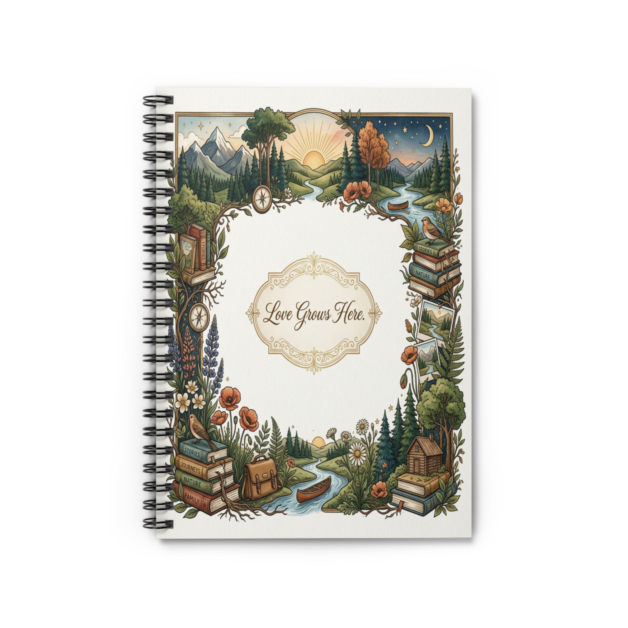 Nature-Inspired Spiral Notebook — 'Love Grows Here' Ruled Journal