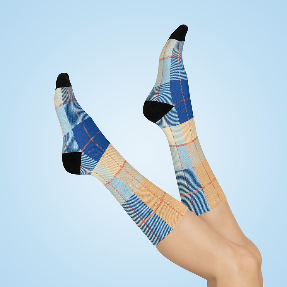 Thumbnail: Blue & Beige Plaid Cushioned Crew Socks — Cozy Classic Argyle Pattern