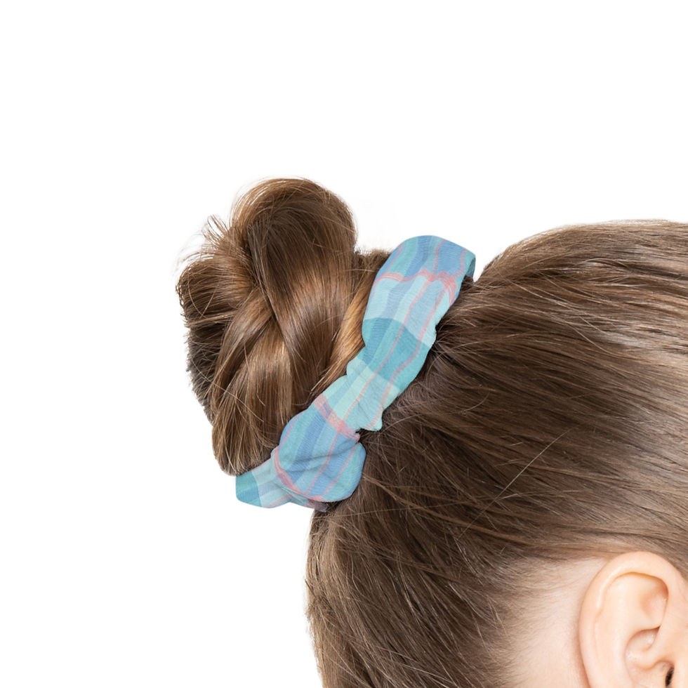Hình thu nhỏ: Soft Blue Plaid Scrunchie – Aqua & Blush Pink Check Pattern