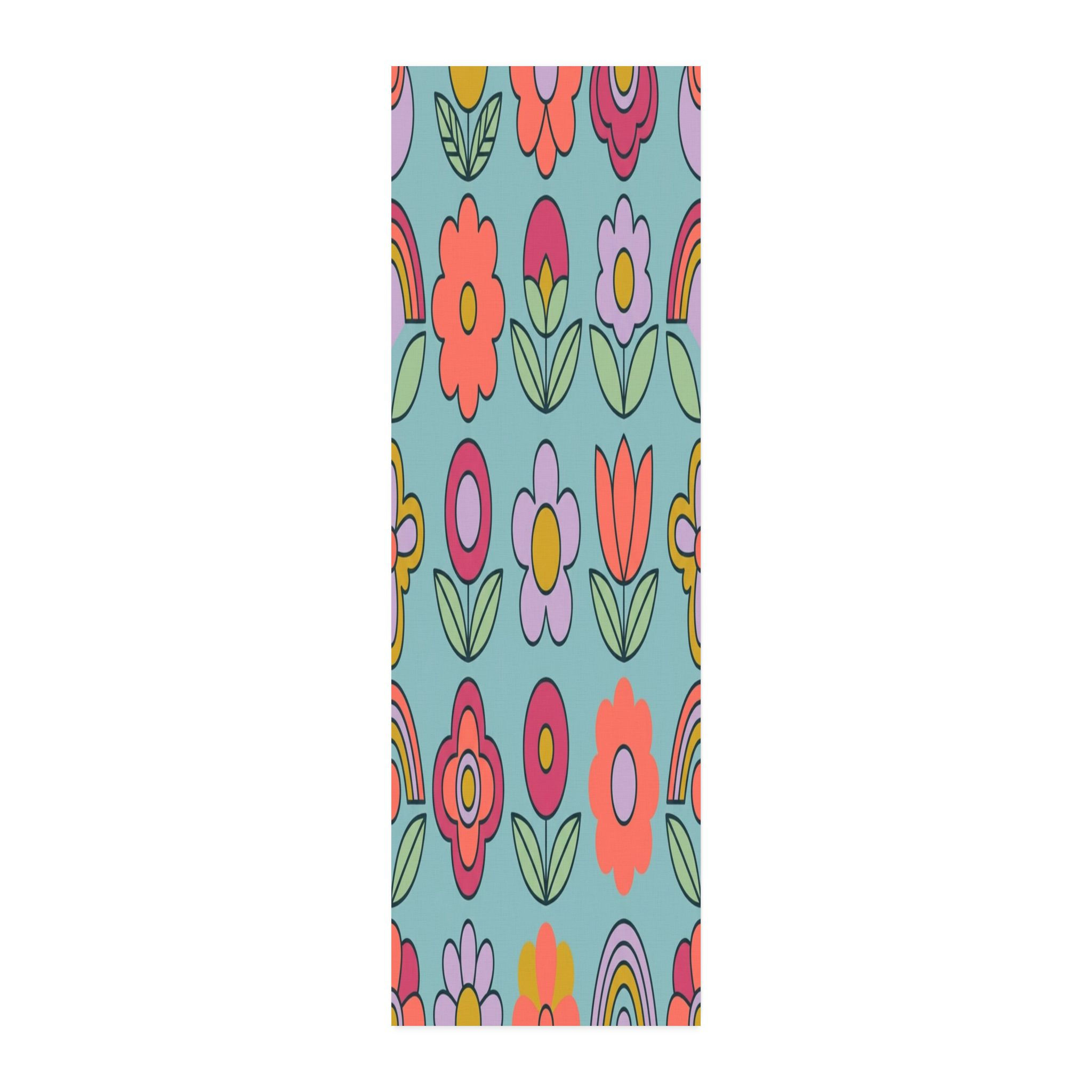 Faux Linen Fabric by the Yard — Retro Floral Tulip Print on Teal