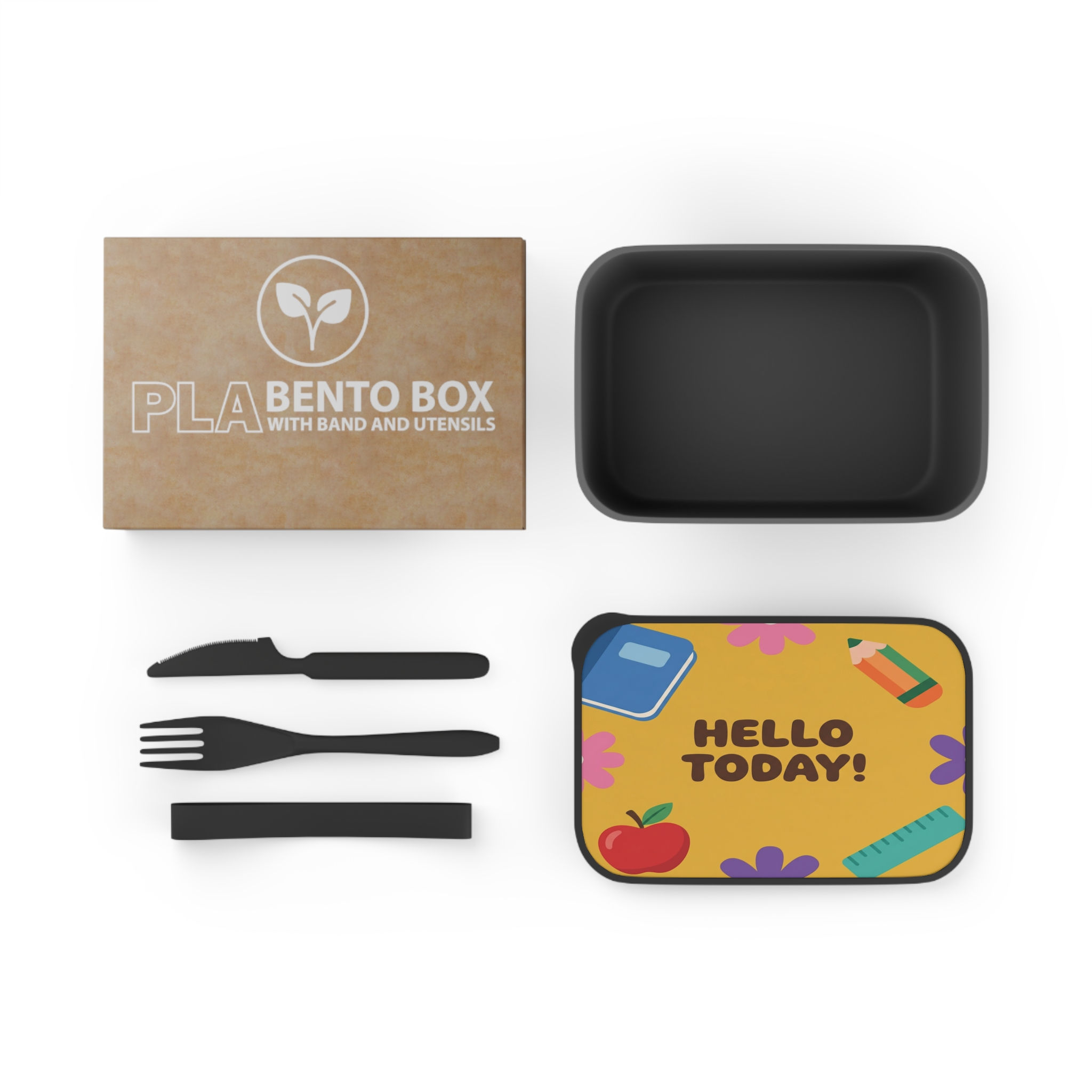 Bento Box — "Hello Today!" School Lunch Container with Utensils