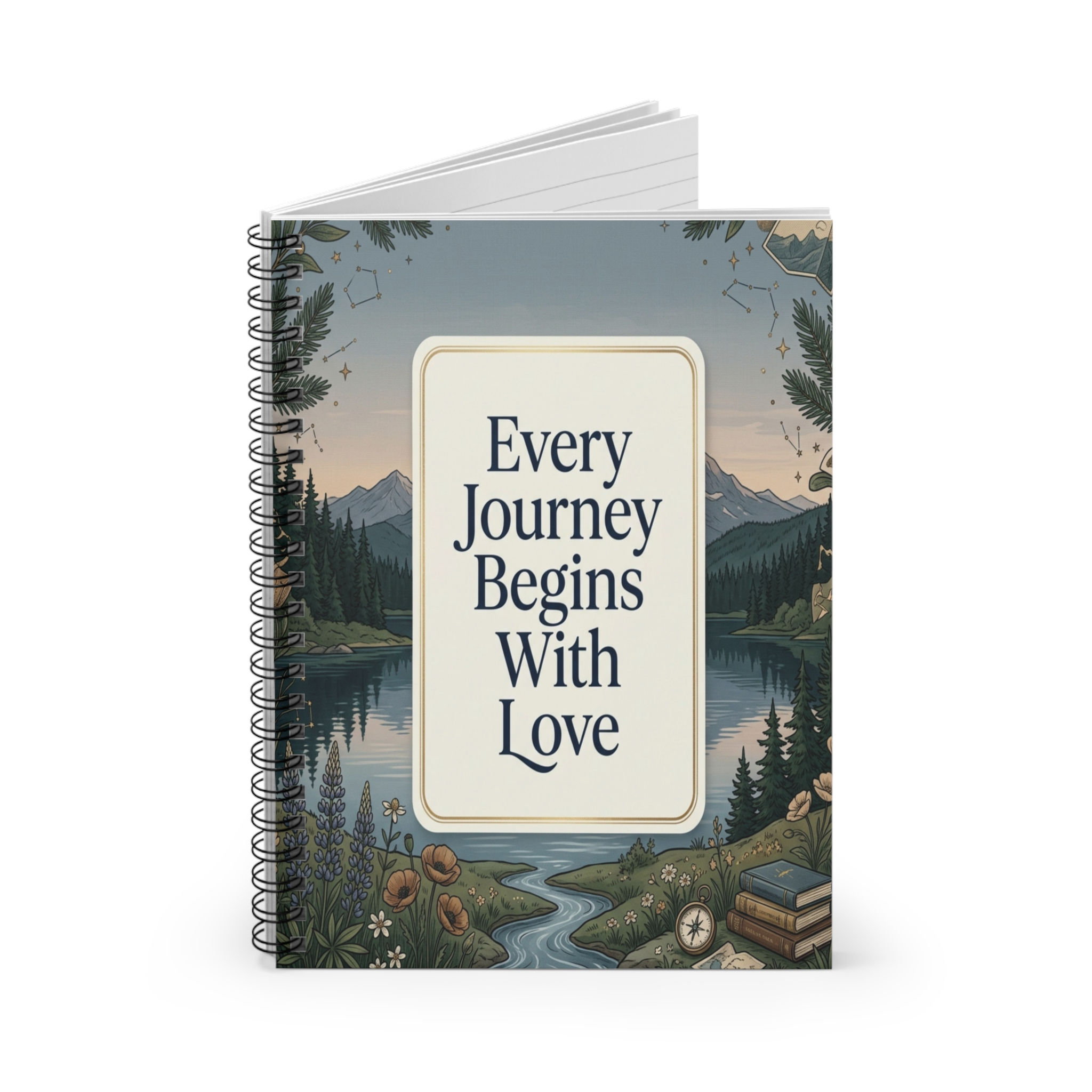 Spiral Notebook — Lined Travel Journal with Scenic Mountains & Lakes Design