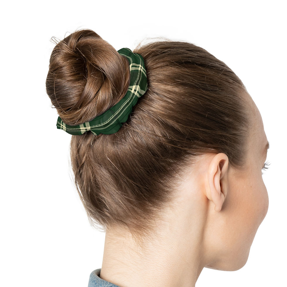 Thumbnail: Green Plaid Hair Scrunchie – Cozy Tartan Elastic Hair Tie