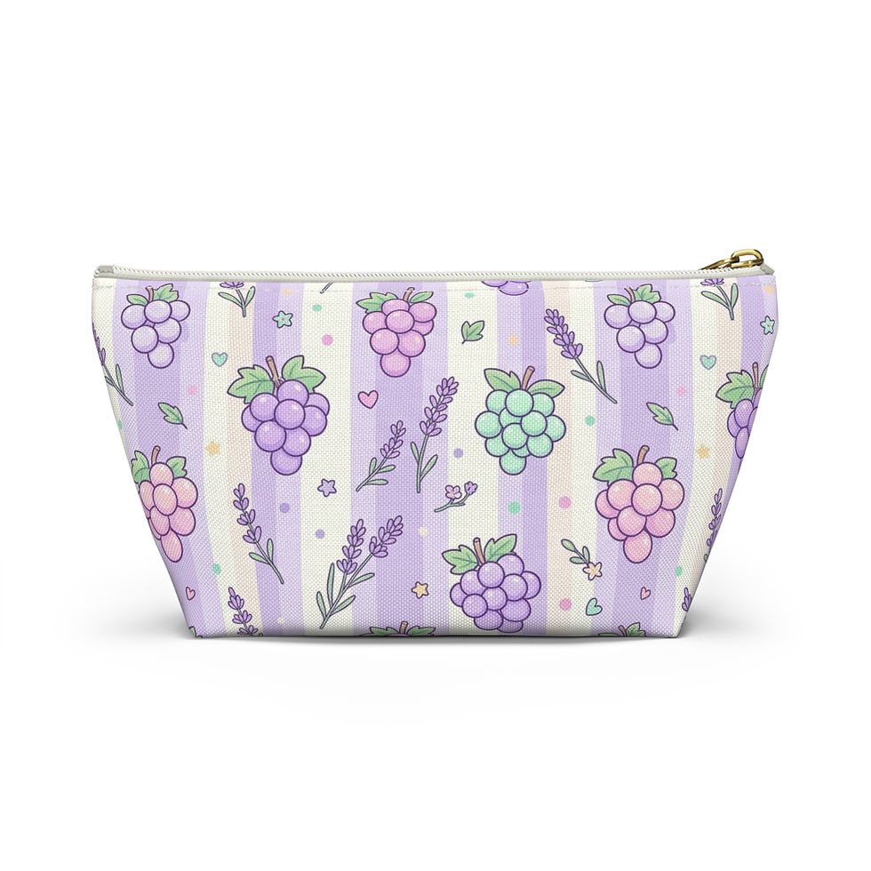 Hình thu nhỏ: Pastel Grape Pattern Accessory Pouch | Lavender Stripe T-Bottom