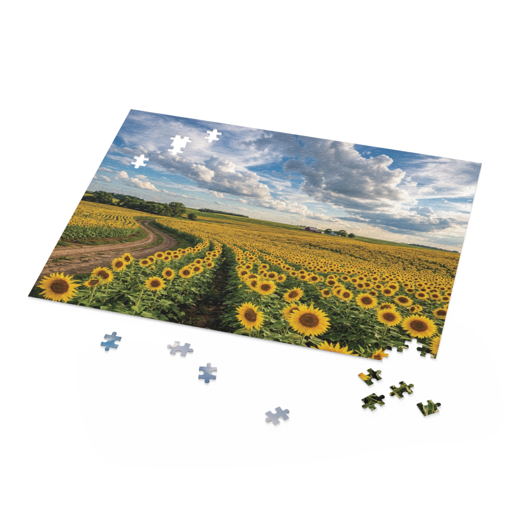 Sunflower Field Puzzle — Scenic Countryside Jigsaw (120/252/500 pcs)