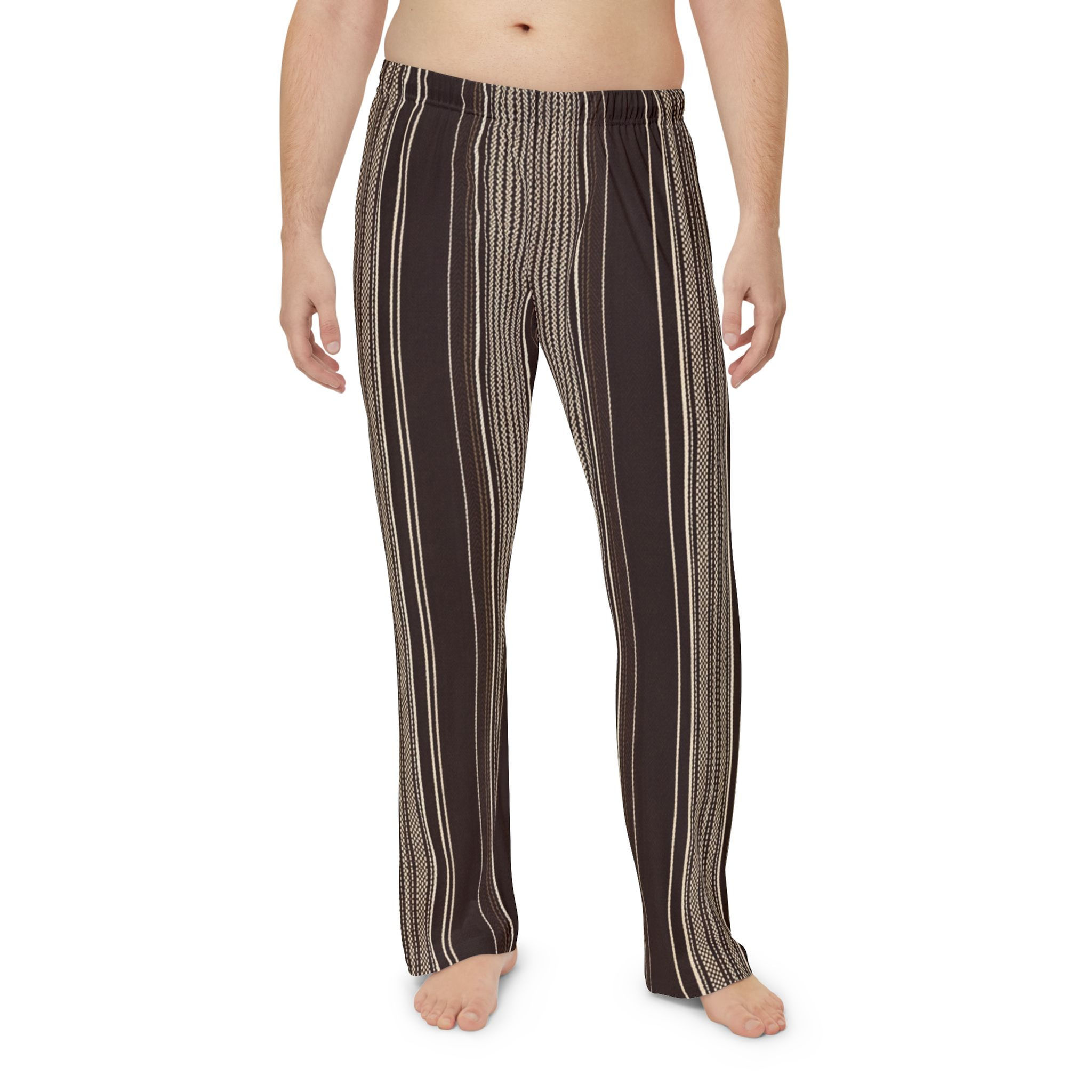 Men's Striped Lounge Pants — Brown Vertical Stripe Pajama Trousers