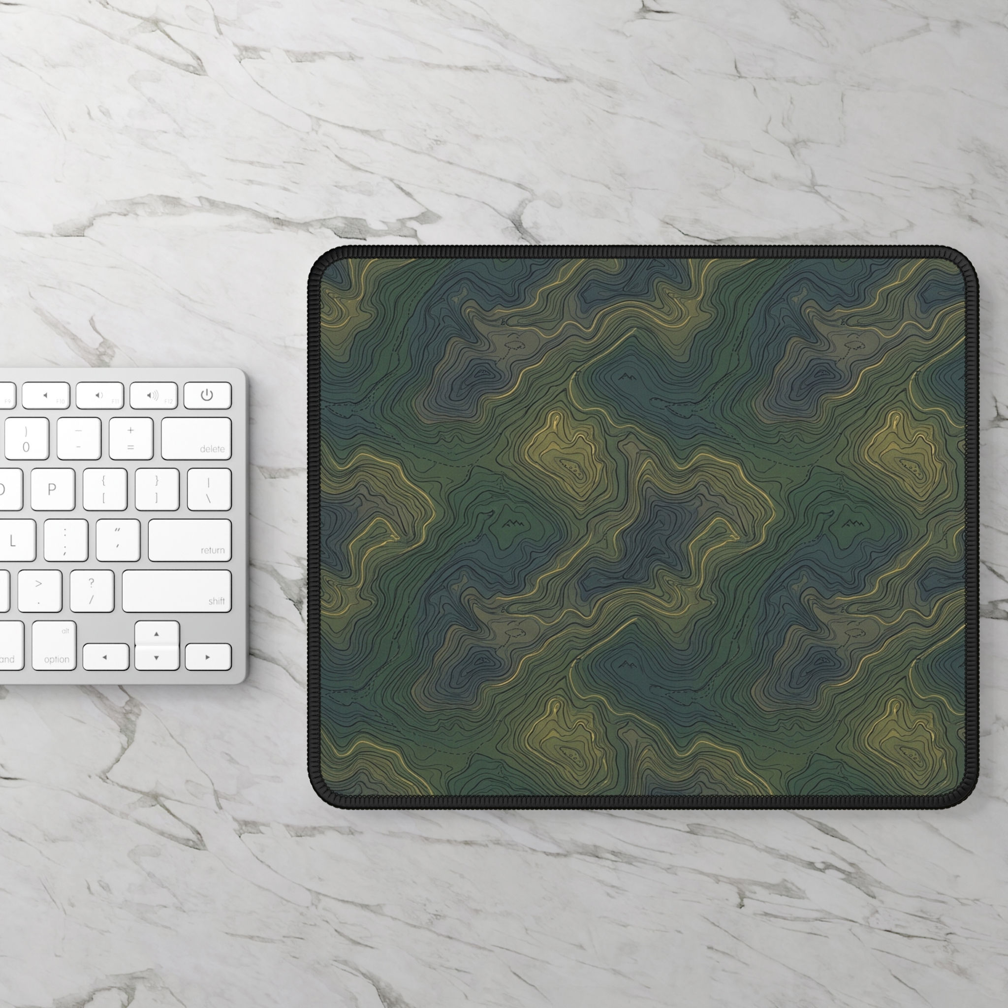 Camo Topographic Gaming Mouse Pad — Green Marble Terrain Design