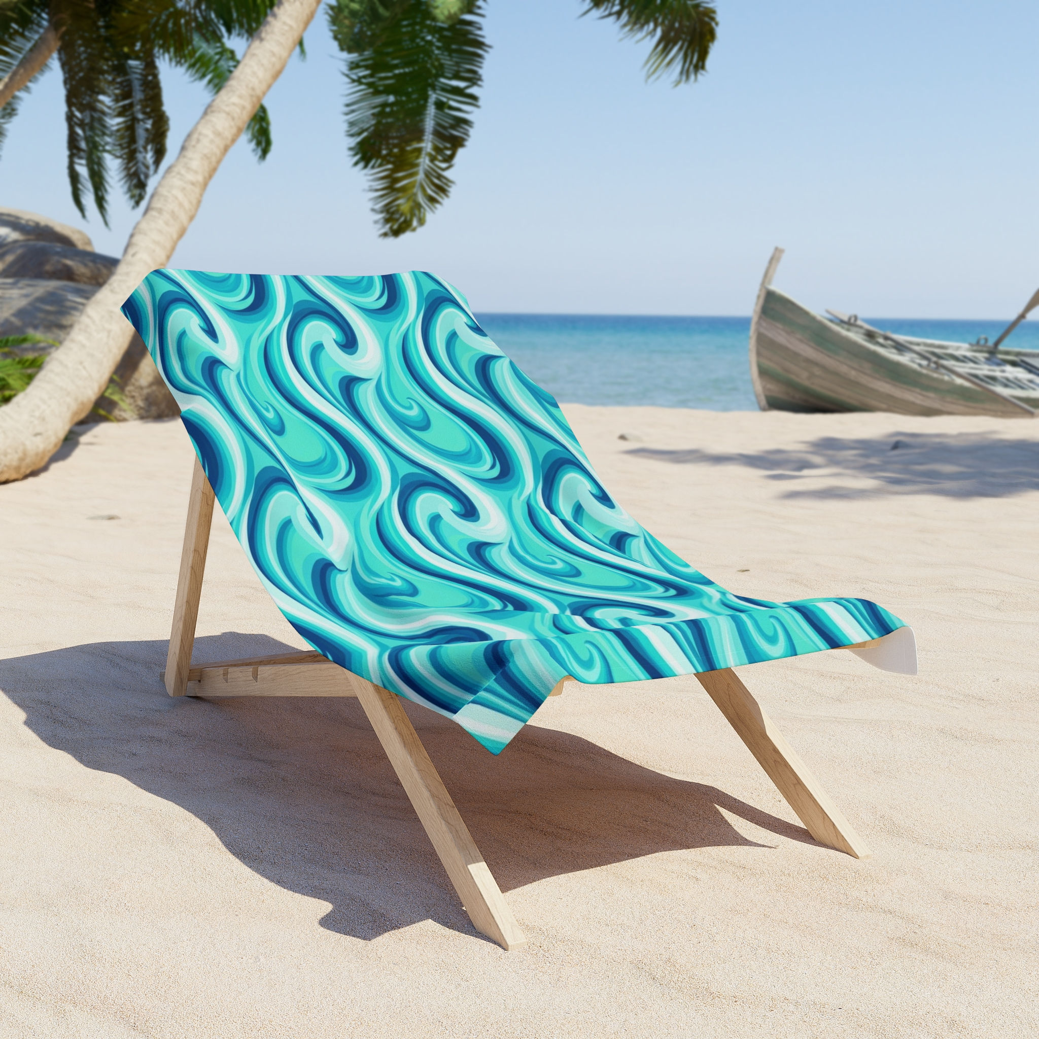 Ocean Waves Beach Towel — Turquoise Swirl Pattern