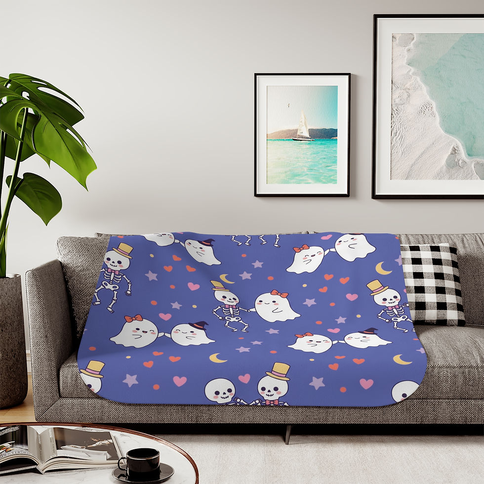 Thumbnail: Halloween Ghost Sherpa Blanket – Cute Dancing Ghosts & Skeletons on Purple Throw