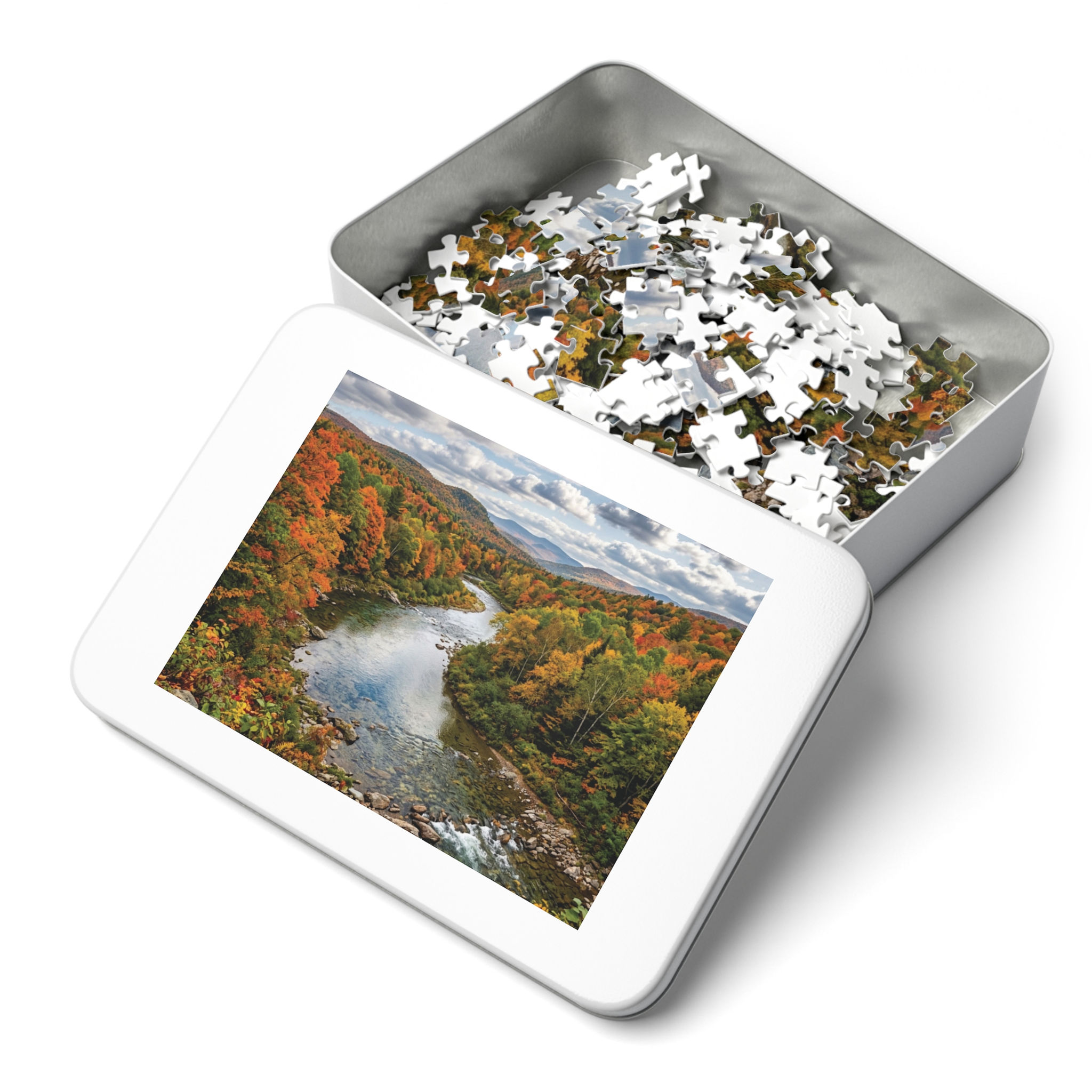 Autumn River Landscape Jigsaw Puzzle with Tin – 500-Piece Scenic Fall Puzzle